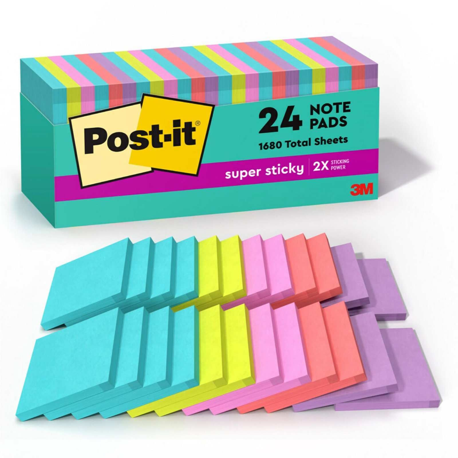 Version 1.0.0 Post-it Super Sticky Notes, 24 Sticky Note Pads, 3 x 3 in., School Supplies, Office Products, Sticky Notes for Vertical Surfaces, Monitors, Walls and Windows, Supernova Neons Collection - Image 1