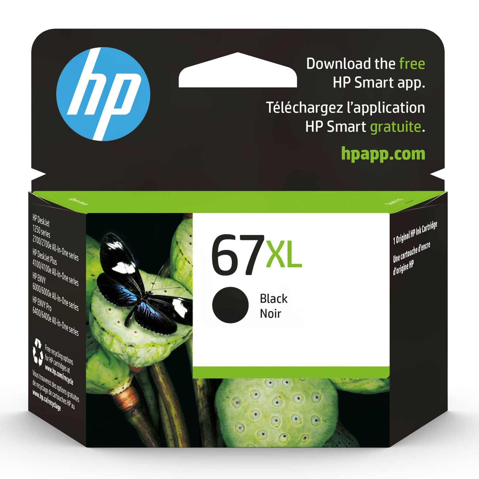 Version 1.0.0 HP 67XL Black High-yield Ink Cartridge | Works with HP DeskJet 1255, 2700, 4100 Series, HP ENVY 6000, 6400 Series | Eligible for Instant Ink | One Size | 3YM57AN - Image 1