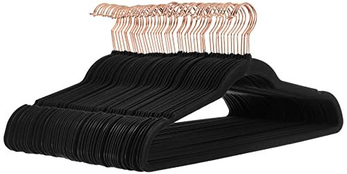 Version 1.0.0 Amazon Basics Slim, Velvet, Non-Slip Suit Clothes Hangers, Black/Rose Gold - Pack of 50 - Image 1