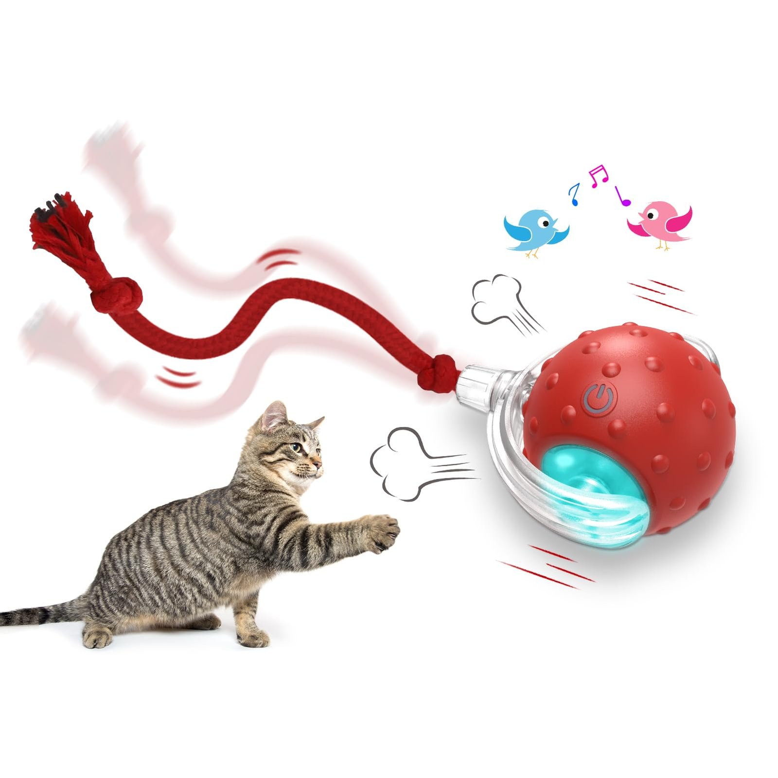 Version 1.0.0 Giociv Interactive Cat Toys Ball for Indoor Cats Fast Rolling on Carpet, Chirping & Motion Activate Cat Toys (Red) - Image 1