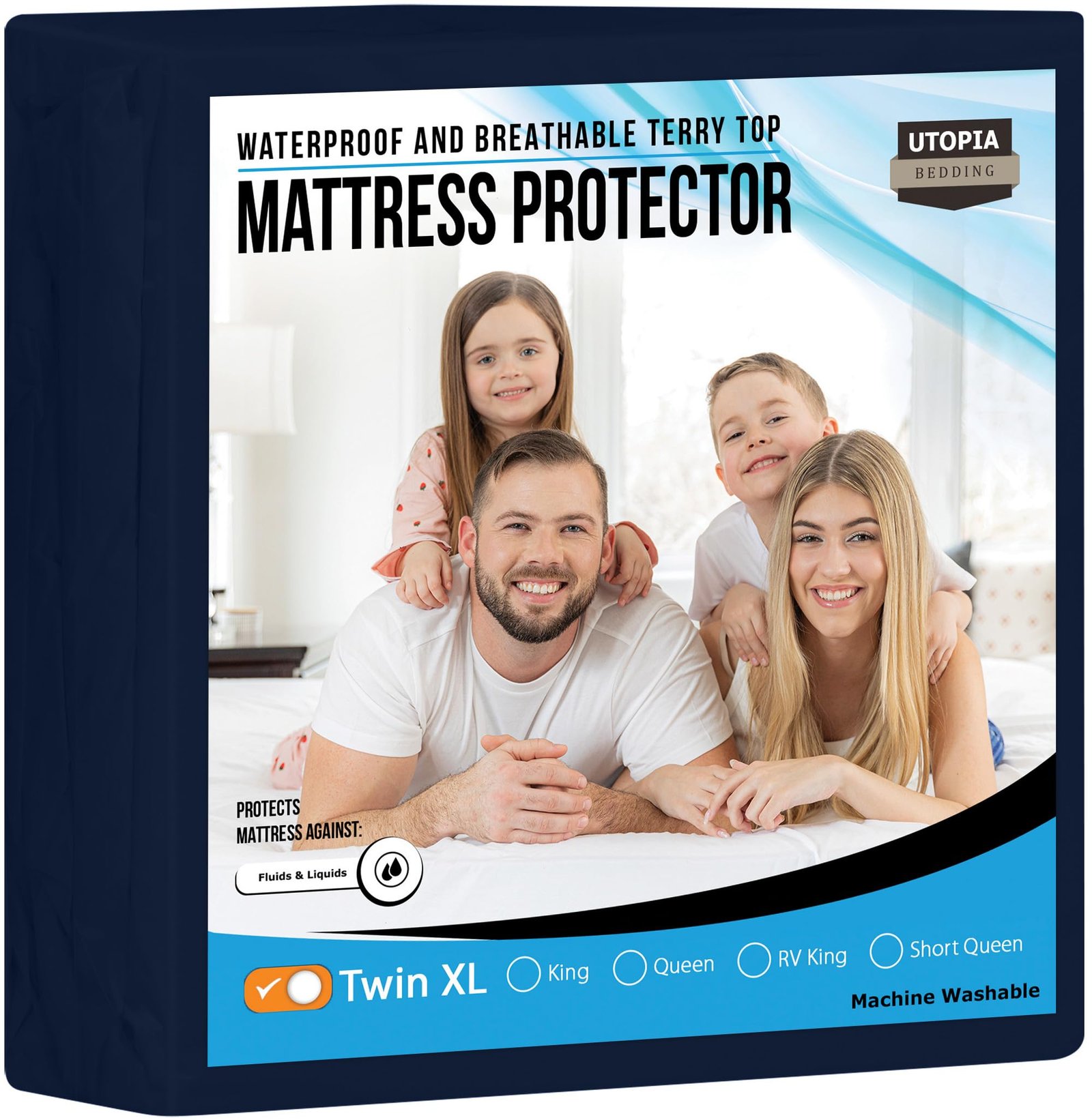 Version 1.0.0 Utopia Bedding Waterproof Mattress Protector Twin XL Size, Premium Terry Mattress Cover 200 GSM, Breathable, Fitted Style with Stretchable Pockets (Navy) - Image 1